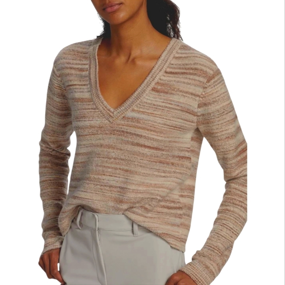 ATM Anthony Thomas Melillo Space Dyed V-Neck Sweater Neutral Stripe Small NWT